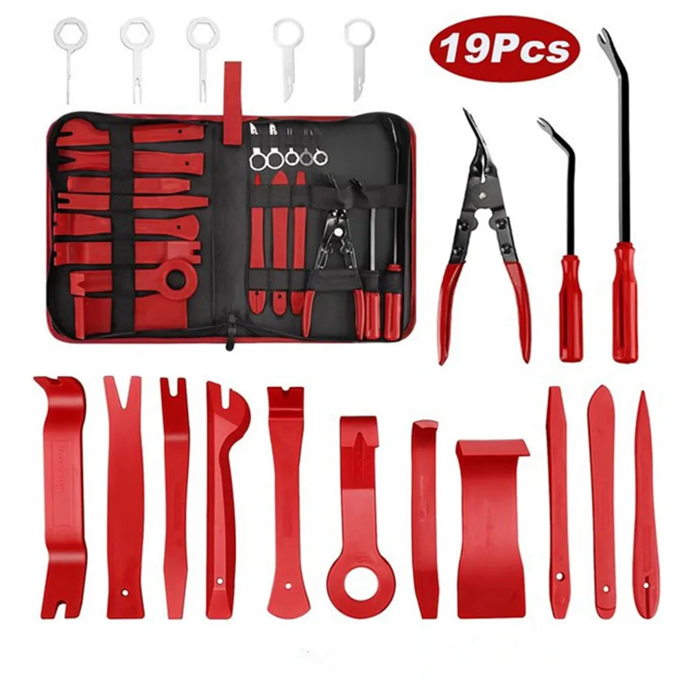 Auto Trim Removal Tool Kit – Car Door Panel & Dash Pry Tools Auto Trim Pry Tool Kit Oasis Select 19pcs red