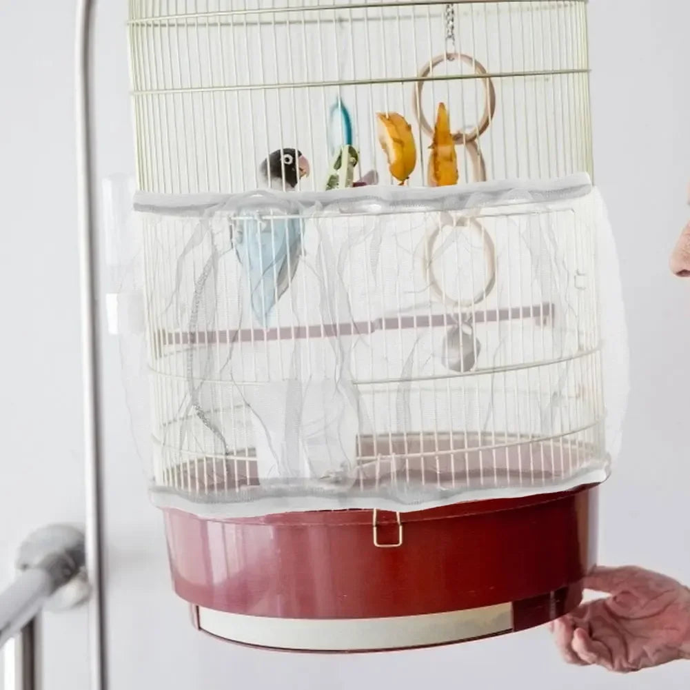 Mesh Bird Cage Cover Shell Skirt Net Easy Cleaning Catcher Guard Bird Cage Stretchy Mesh Parrot Bird Cage Net Jaula Para Pajaros Oasis Select