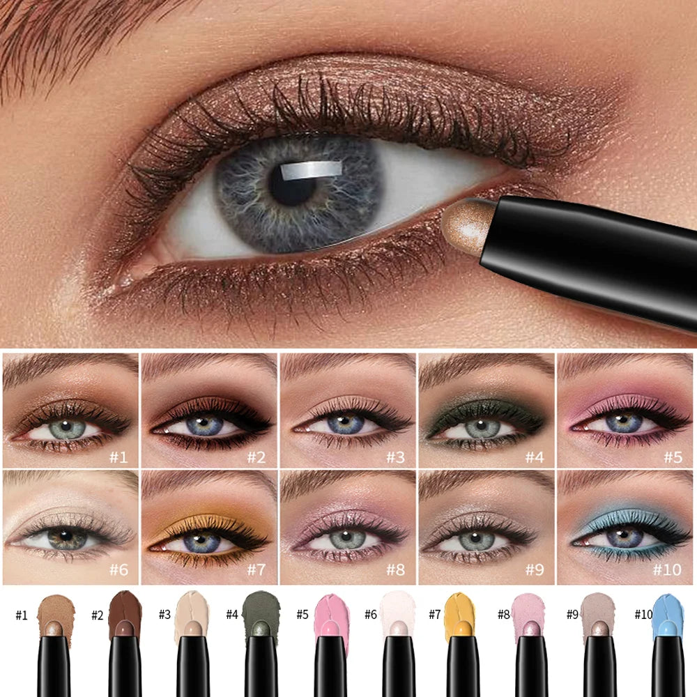 Waterproof 10 Colors Crease-proof Eyeshadow Pencil Stick Lasting Glitter Shimmer Matte Eye Shadow Highlighter Pen Eyes Makeup Oasis Select