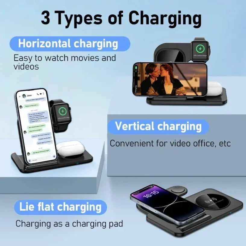 Foldable 3 in 1 Wireless Charger Portable Travel Charging Station Fast Charge for iPhone Apple Watch AirPods Business Trip Oasis Select