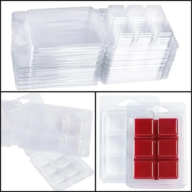 LIKE WISH 30Pcs Wax Melt Container Clamshell Packaging Mold Box 6 Cavity Clear Plastic Cube Tray Wax Melt Clamshells Molds Squar Oasis Select