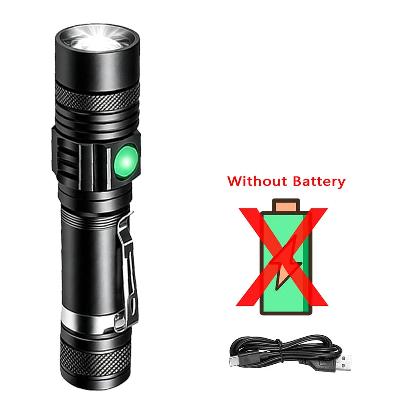 T6 LED Zoomable Rechargeable Flashlight | Headlamp & Pen Clip