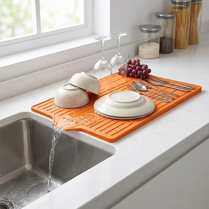 Silicone Dish Drying Mat Large Multipurpose Non-Slip Heat Resistant Countertop Easy Clean for Dishes Hot Pots Multi Colors Oasis Select
