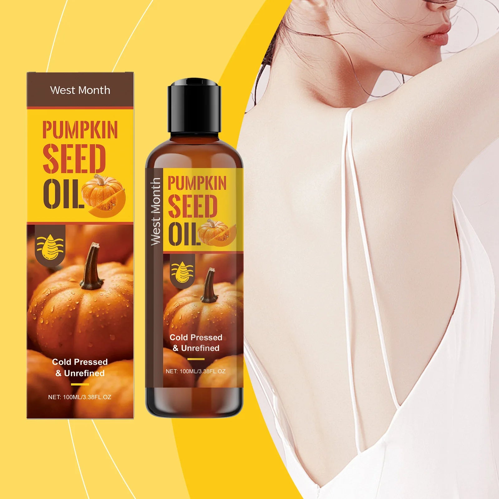 Pumpkin Seed Oil for Body & Hair Deep Moisturizing Nourishing Dry Skin Natural Hydrating Tightening Lifting Brightening Body Oil Oasis Select