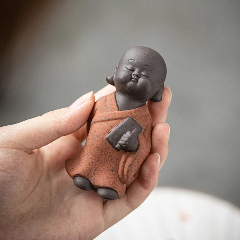 Creative Purple Clay Little Monk Zen Figure Cute Small Novice Desktop Decoration Tea Table Tea Ceremony Tea Pet Ornament Oasis Select