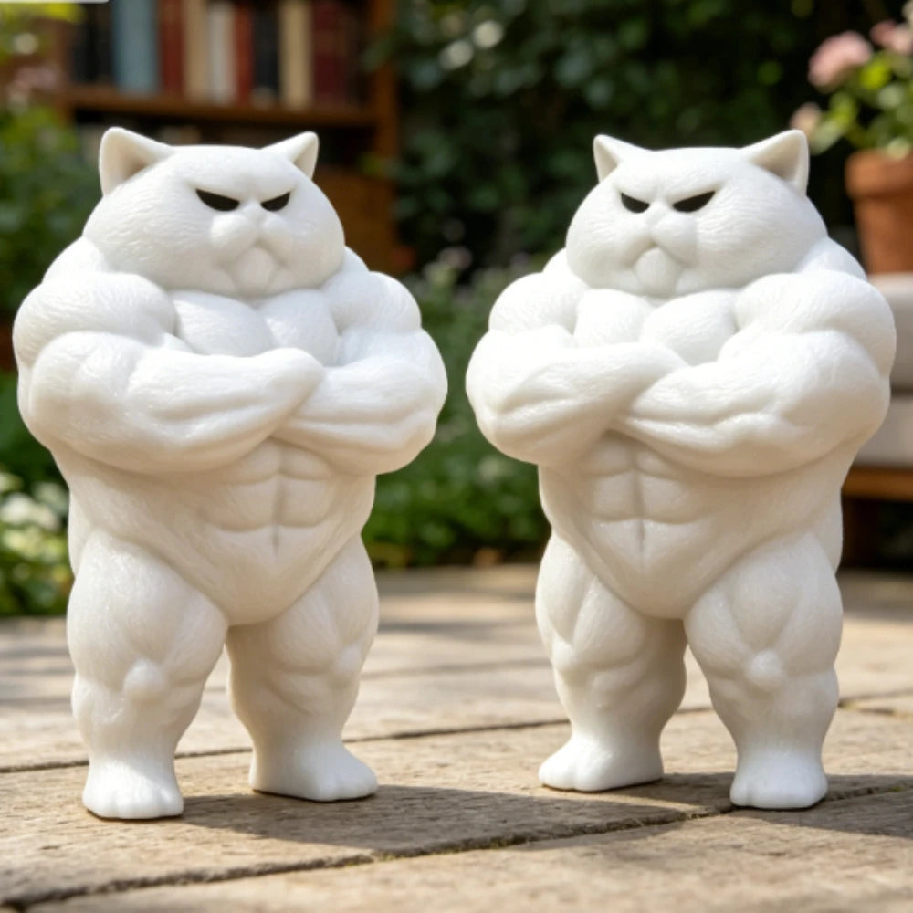 Cute Contrast Buff Cat Figurine Muscular Chubby Feline Mini Statue FunnyTabletop Ornament for Cat Fans Modern Desktop Decor Gift Oasis Select