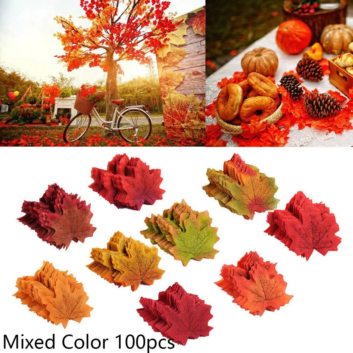 Artificial Autumn Maple Leaves 100/200pcs – Fall Wedding Decor Artificial Decorative Leaves Oasis Select 100pcs