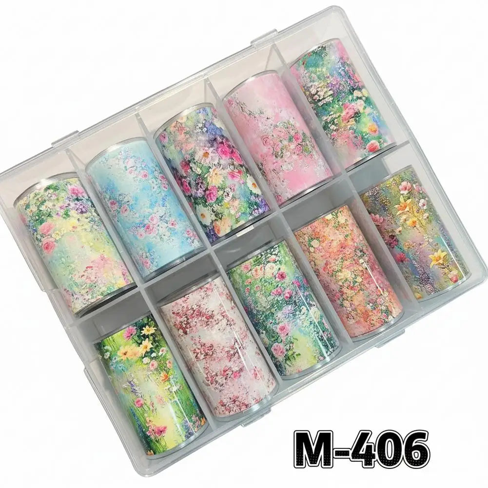 10 Rolls Flower Nail Foil Nails Art Design Stickers Decals Holographic Foils Paper Starry Sky Star Transfer Foil Nail Decoration Oasis Select C