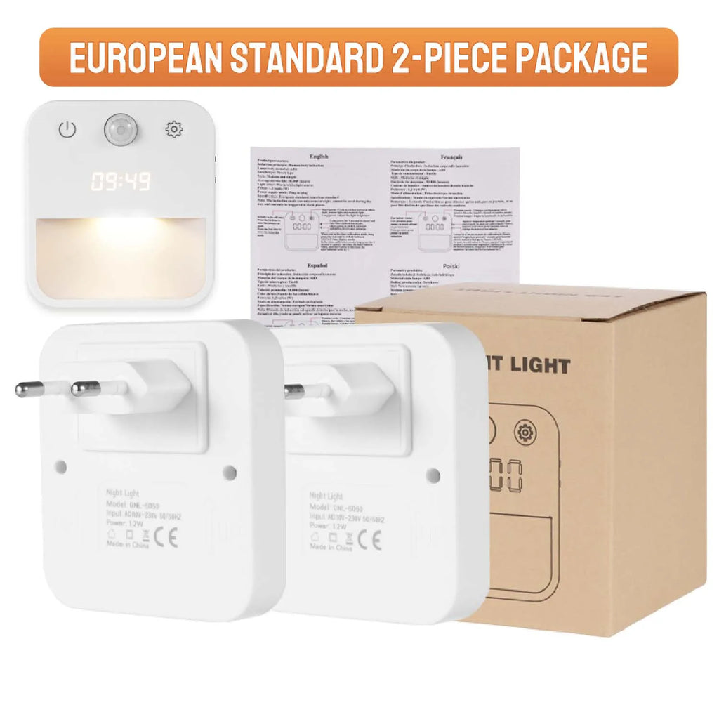 1pc/2pcs Bathroom Clock with Motion Senson, Night Light Clock Plug Into Wall Warm White Dusk to Dawn Sensor for Bedroom Hallway Oasis Select 2pcs EU Plug EU
