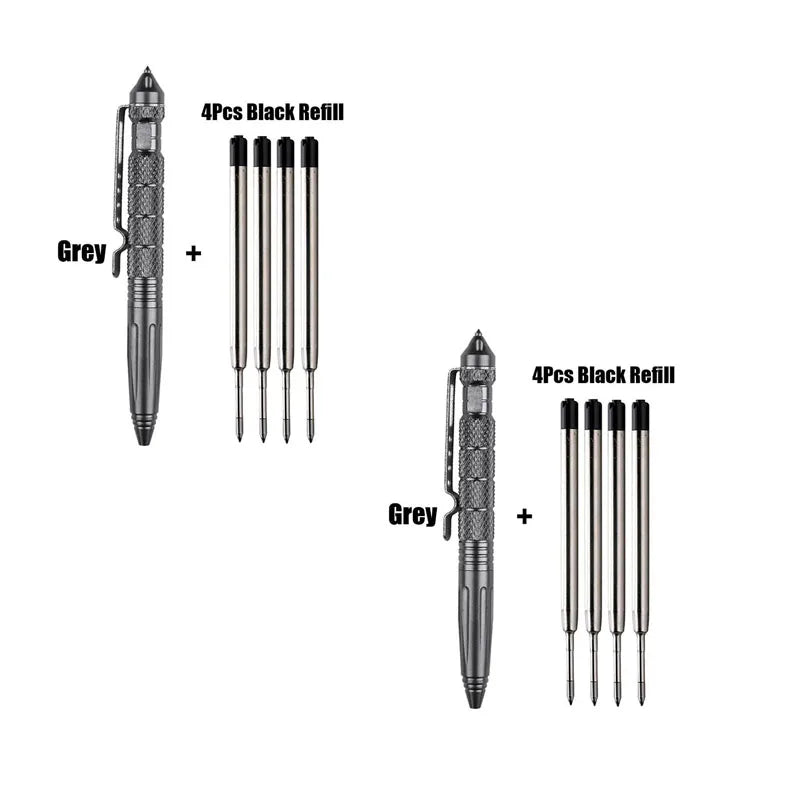 1/2pcs High Quality Metal Military Tactical Pen School Student Ballpoint Pens Emergency Glass Breaker Self Defense Supplies Oasis Select 2pcs grey plus refil