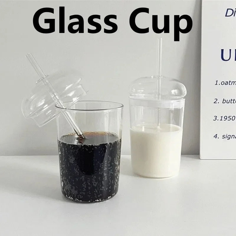 450ML Glass Cup with Lid and Straw Transparent Drinking Glasses for Juice Water and Iced Coffee Cups Drinkware Mug Water Bottle Oasis Select