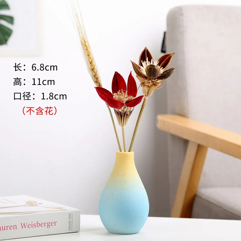 Frosted Gradient Mini Ceramic Vase Flower Arrangement Light Luxury Garden Home Dry Flower Living Room Table Decoration Oasis Select B blue