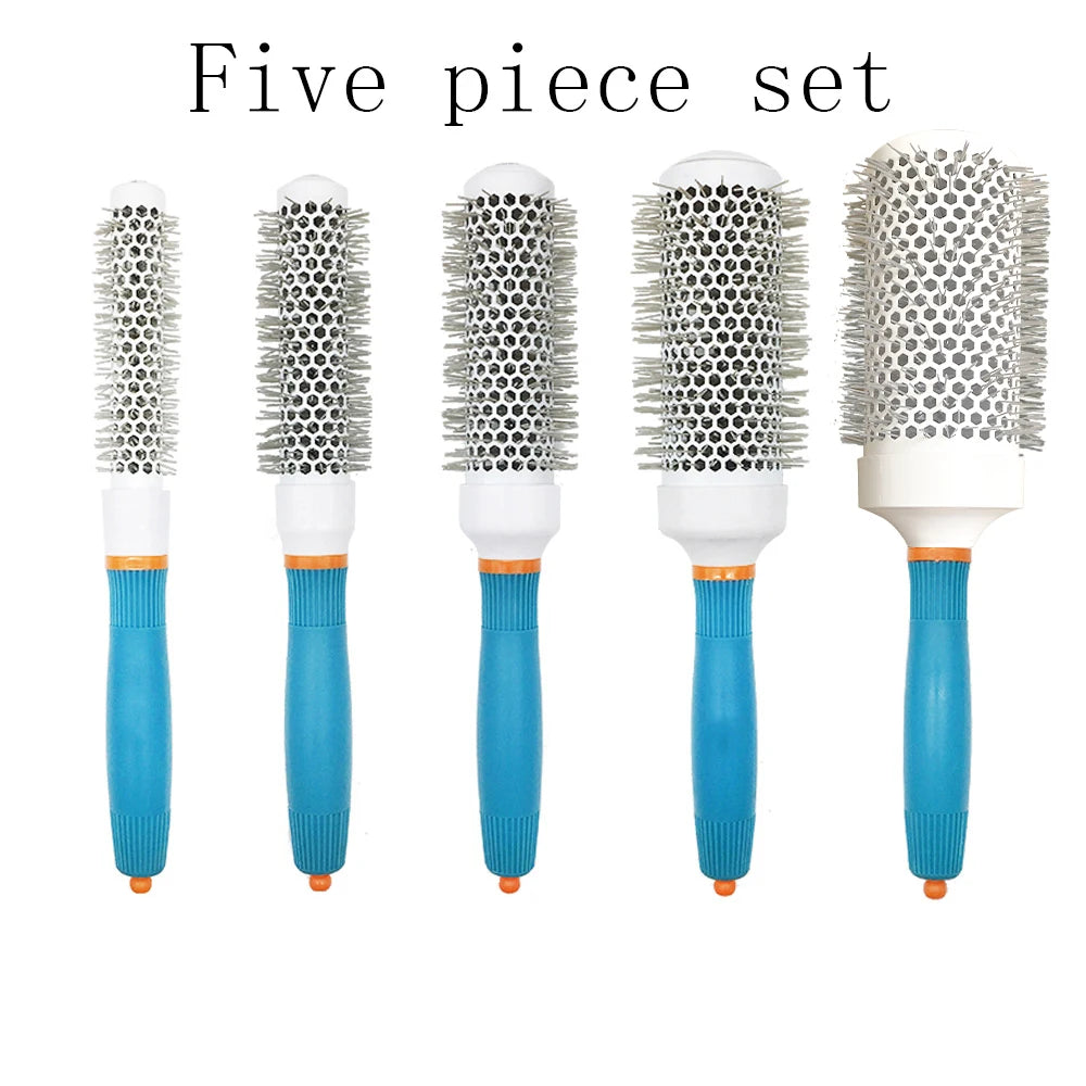 Professional Salon Hair Brush & Comb Set - Round Curly Hair Styling Tool with Rollers, Blue Oasis Select 5pcs