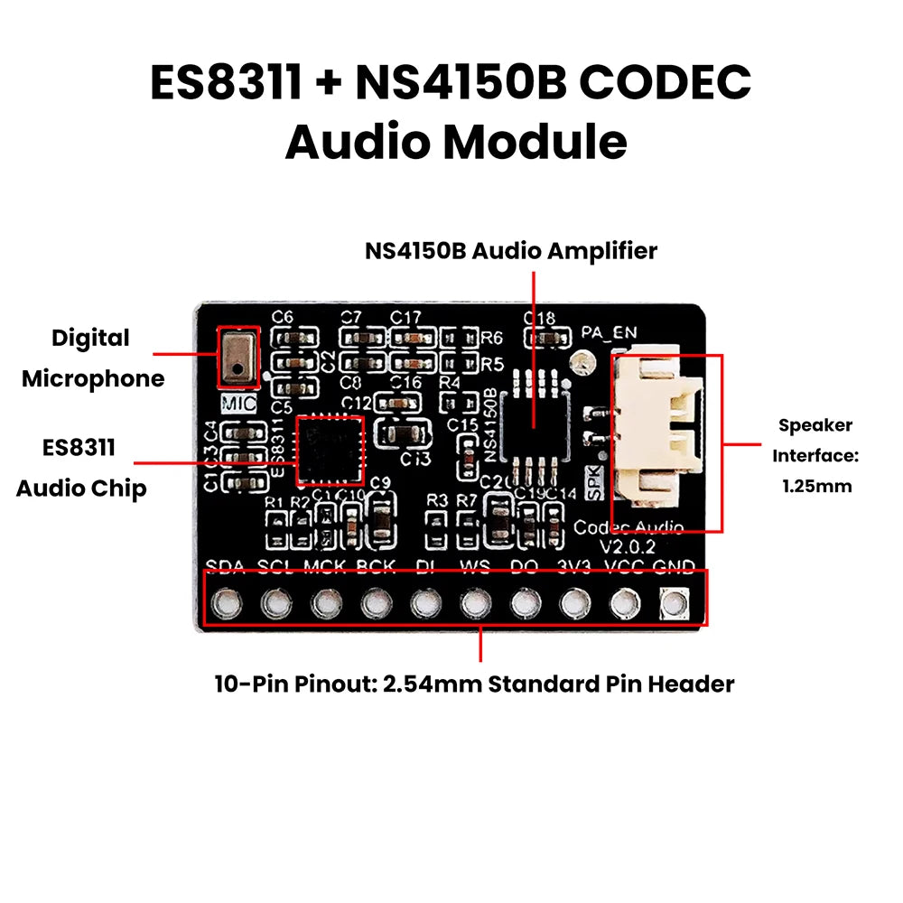 ES8311+NS4150B Audio Module Digital Amplifier with Built-in Mic Compact Design Compatible ESP32-C3/S3 Development Boards Oasis Select