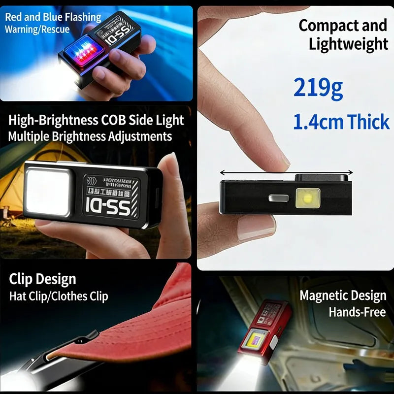 Mini COB LED Flashlight USB-C Rechargeable Magnetic Clip EDC