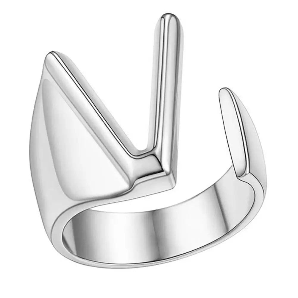 A-Z Initial Letter Ring – Adjustable Silver Open Ring for Women