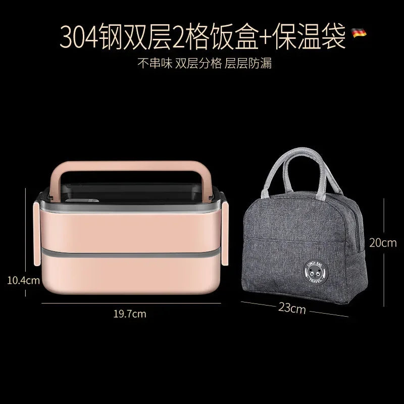 2 Layers Lunch Box with Lunch Bag 304 Stainless Steel for Adults Kids School Office Microwavable Portable Bento Food Containers Oasis Select Pink 2 2