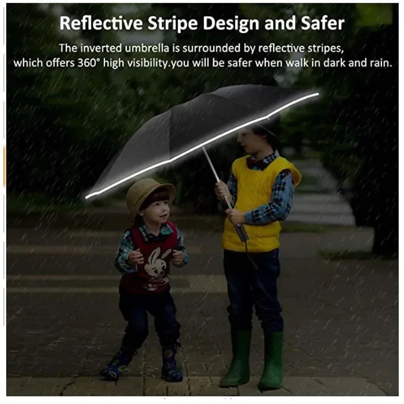 Men Women Umbrella Fully Automatic Reverse Folding Umbrella with Windproof Reflective Stripe UV Umbrellas Oasis Select