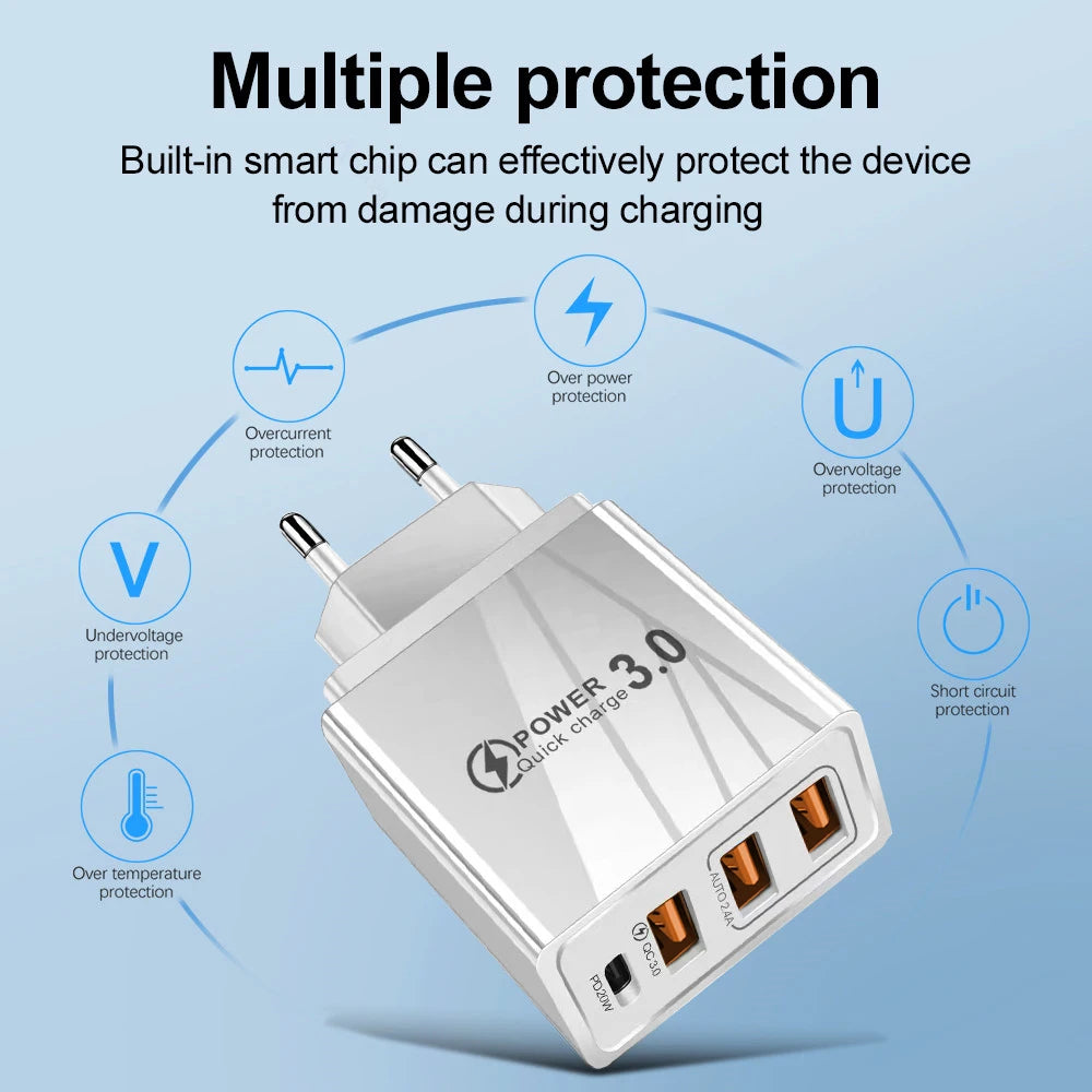 20W USB Charger QC 3.0 Type C PD Fast Charge For iPhone 12 13 Max Samsung S21 Huawei Xiaomi Mobile Phone EU/US Plug Wall Charger Oasis Select