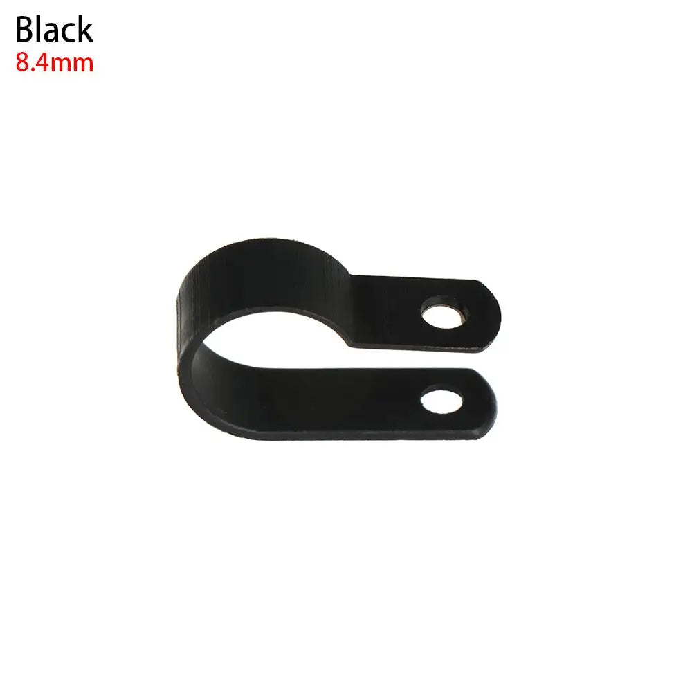 100PCS R-Type Nylon Cable Clamp Plastic P Clips Black Nylon Fasteners Cable Mounting Fix Hardware Electrical Fittings Durable Oasis Select black-8.4mm