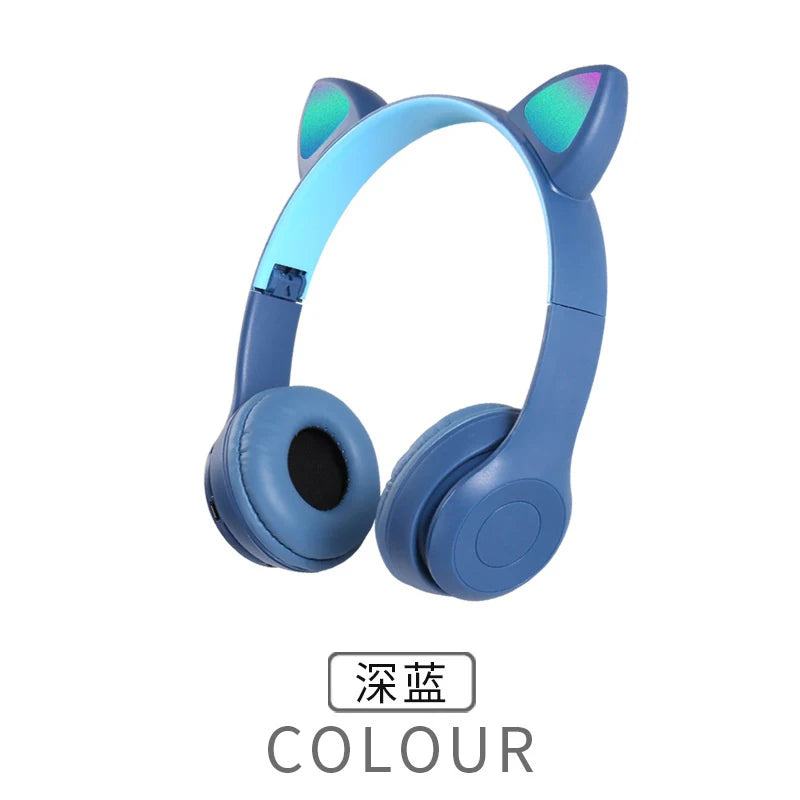 P47M Wireless Bluetooth Headset Gamer Cat LED Light Waterproof Noise Cancelling Earbuds Wireless Headphones Bluetooth Earphones Oasis Select Navy Blue