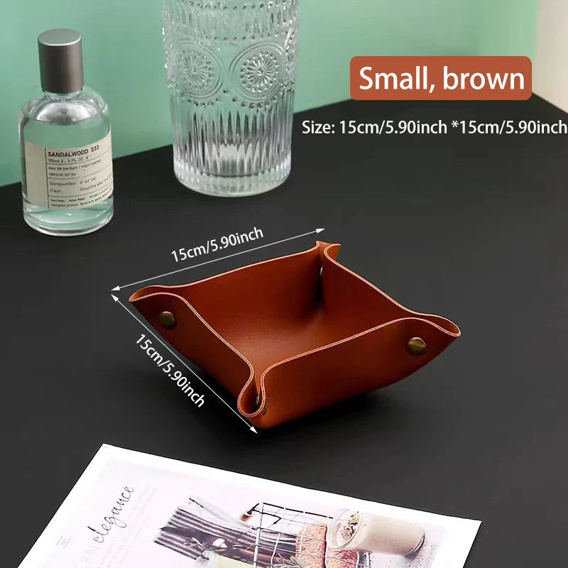 Living Room Entrance Key Storage Box Leather Desktop Cosmetics Storage Box Sundry European Tray Storage Box Oasis Select Brown little