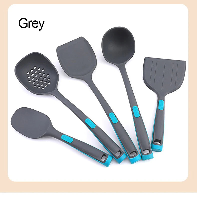 5-Piece Silicone Cooking Utensil Set – Spoon, Spatula & Strainer Silicone Utensil Set Oasis Select Gray
