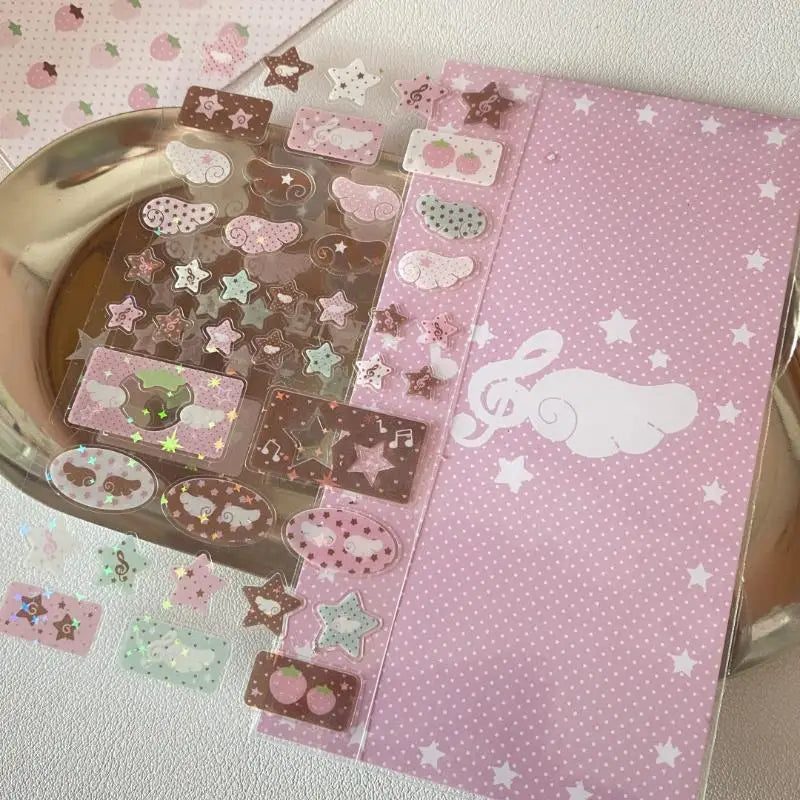 Musical Note & Strawberry Glitter Stickers | Cute DIY Decoration
