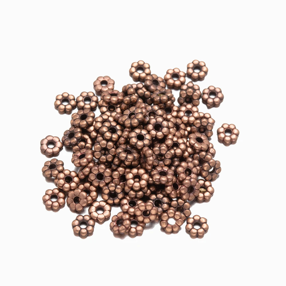 500pcs/Lot 4mm Flower Spacer Loose Beads for DIY Bracelet Necklace Jewelry Making Supplies Findings Accessories Materials Crafts Oasis Select Red Antique Copper