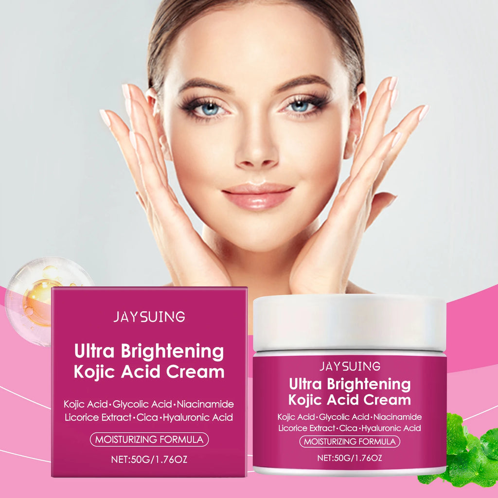 Kojic Acid Brightening Cream Dark Spot Remover Evens Tone Glowing Skin Centella Asiatica Hyaluronic Acid Niacinamide Moisturizer Oasis Select