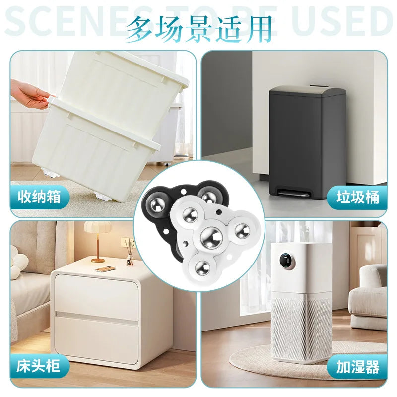 4PCS Universal Wheel 360°Rotation Pulley Self Adhesive Caster Stainless Steel Mini Swivel Wheels for Furniture Cabinet Trash Can Oasis Select