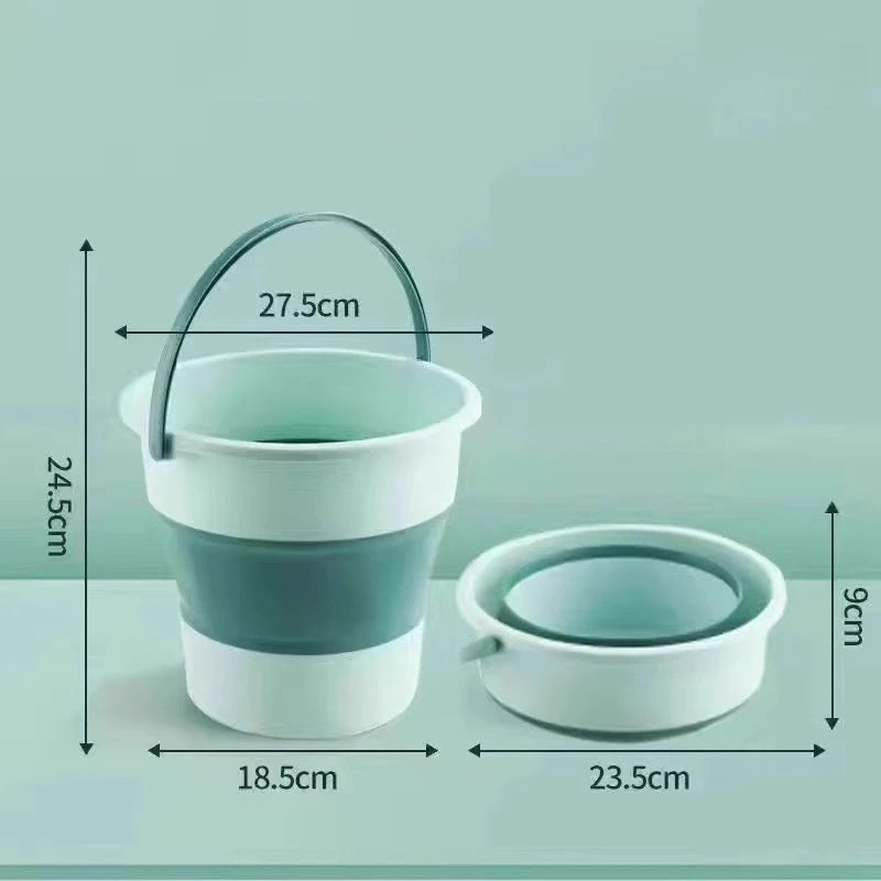 Folding bucket Portable station wagon Car fishing bucket Household large-capacity bathing foot bucket Thickened plastic Oasis Select green M