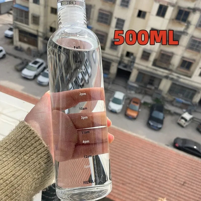 300-1000ml Glass Water Bottle Large Capacity with Time Marker Cover for Water Drink Outdoor PortableTransparent Milk Juice Cup Oasis Select 500ml 300-1000ml