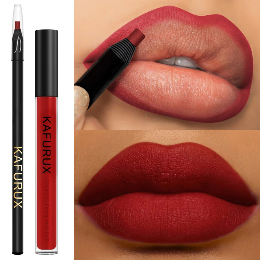 KAFURUX Red Lip Liner & Matte Liquid Lipstick Set – 2PCS