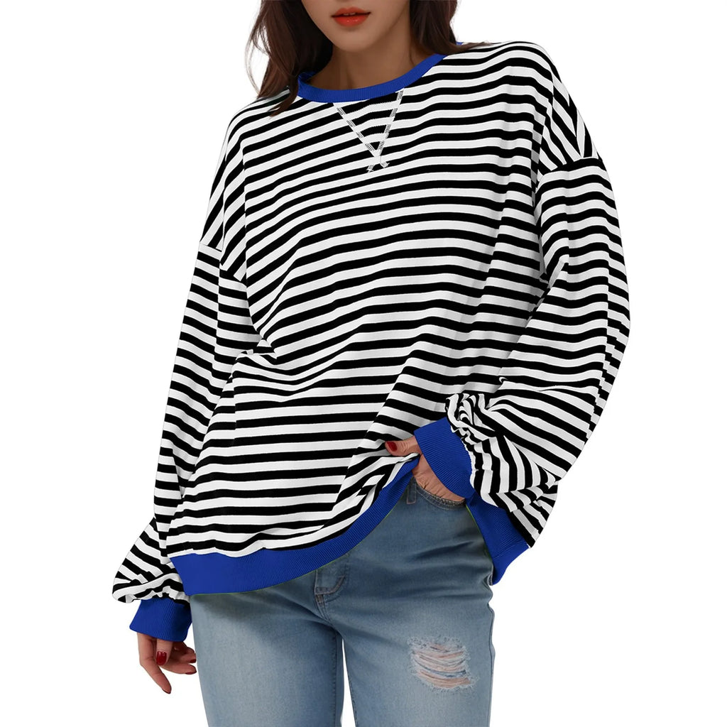 Women's Oversized Striped Long Sleeve T-Shirt | Korean Style Long Sleeve T-Shirt Oasis Select