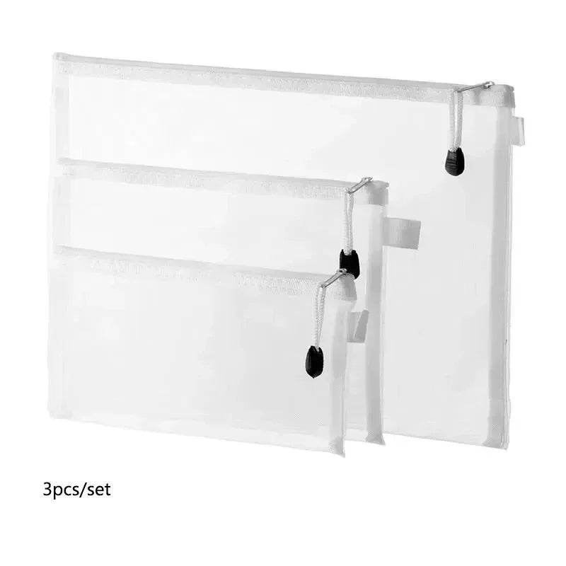 3-Pack Transparent Mesh Zipper Document Bags | Stationery Mesh Document Bag Oasis Select 3pcs set 3 pcs