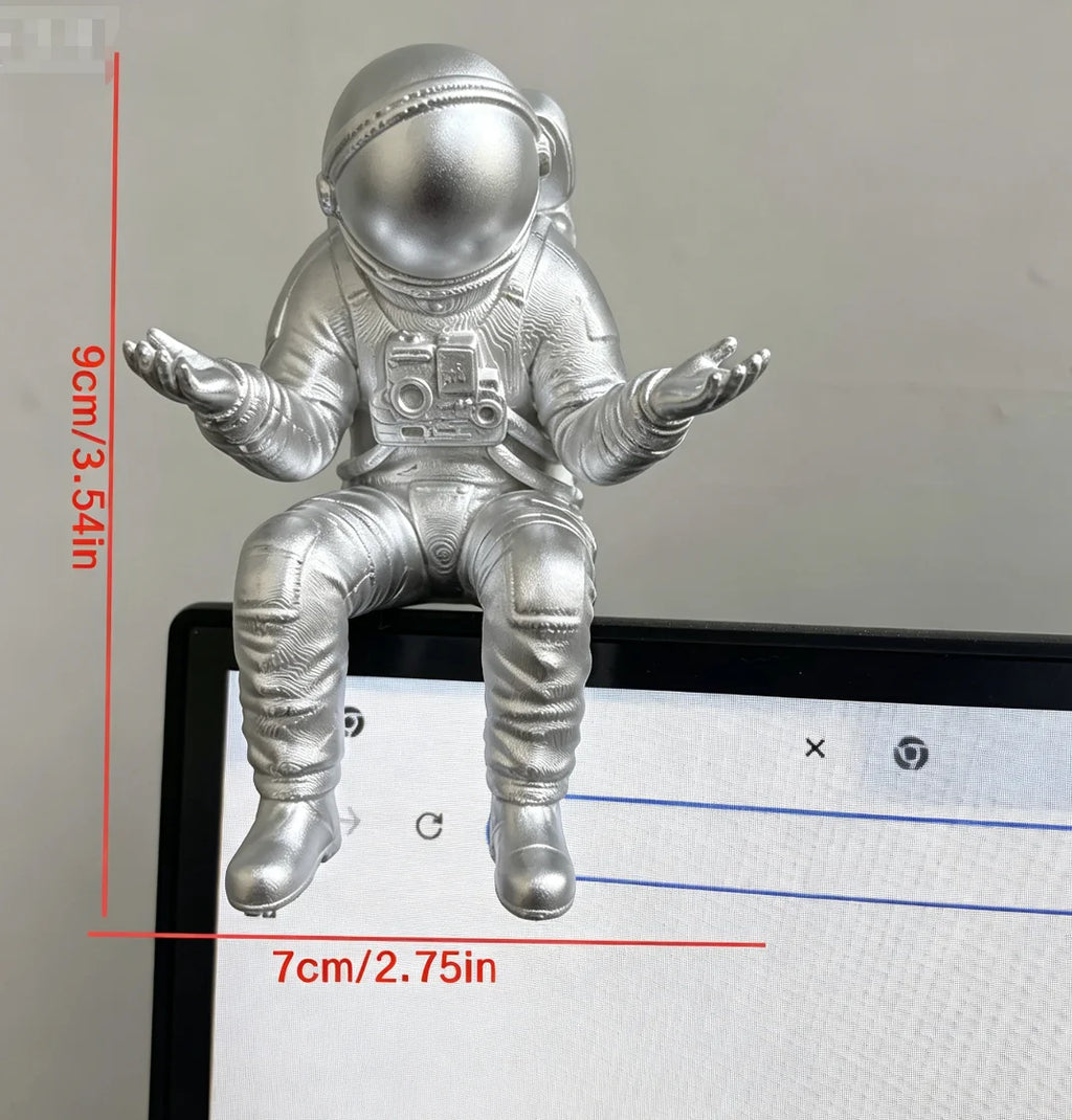 Funny Seated doubt "What Can I Do" Astronaut Figurine Mini Desk Monitor Topper Spaceman Sculpture for Home Office Car Decor gift Oasis Select astronaut silvery
