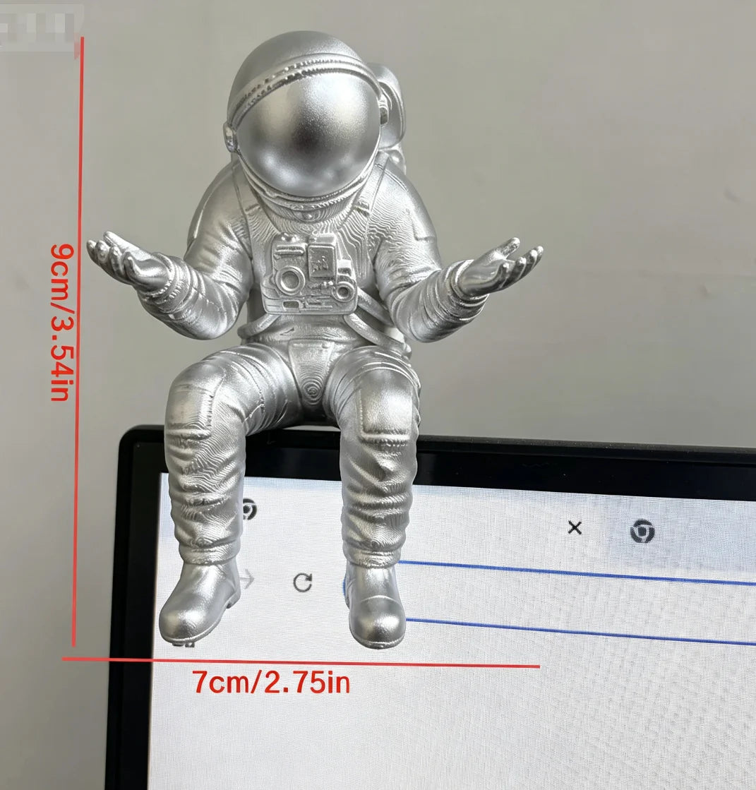 Funny Seated doubt "What Can I Do" Astronaut Figurine Mini Desk Monitor Topper Spaceman Sculpture for Home Office Car Decor gift Oasis Select astronaut silvery