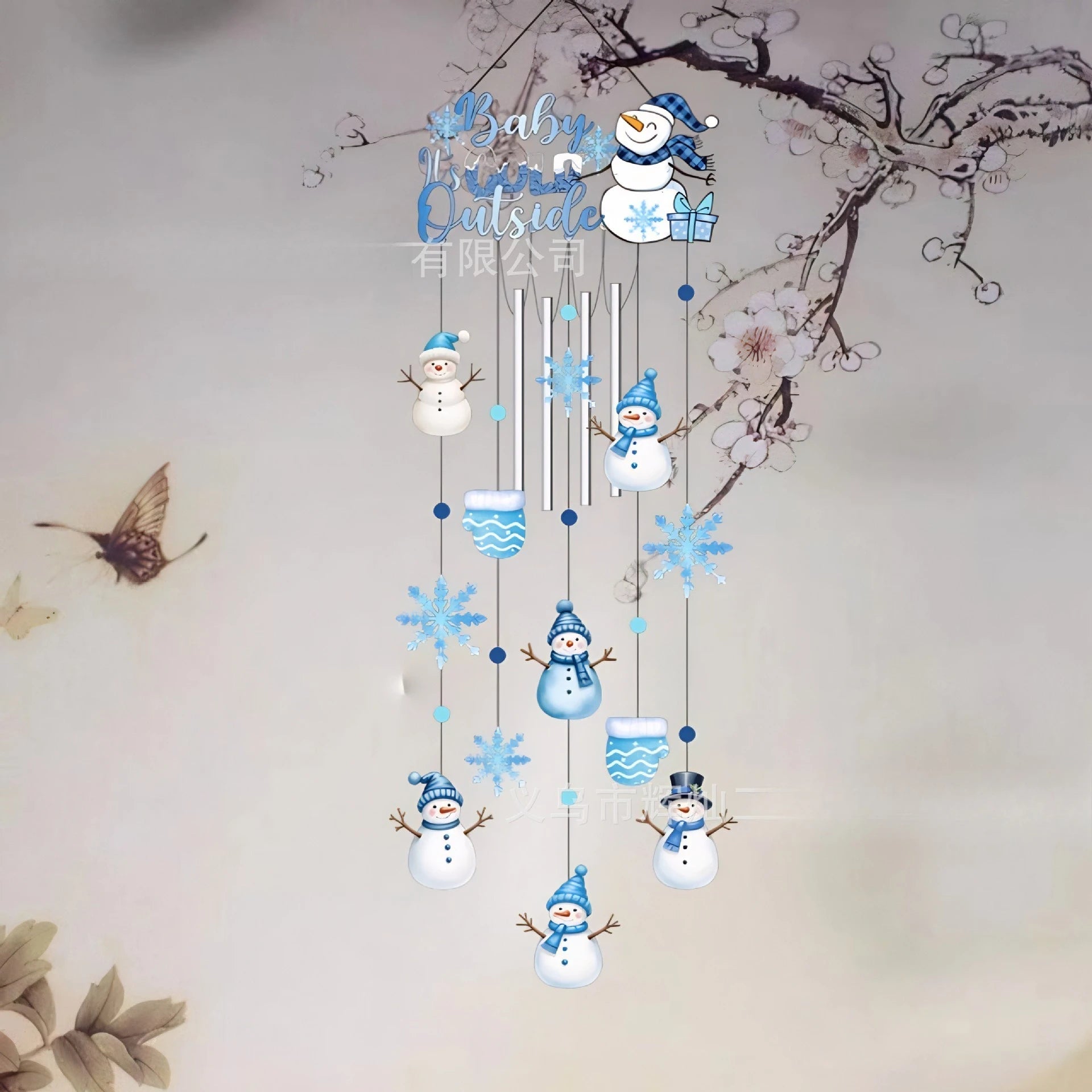 Christmas Decorative Snowman Wind Chime Double-sided Color Printed Handicraft Decorative Outdoor Display Oasis Select