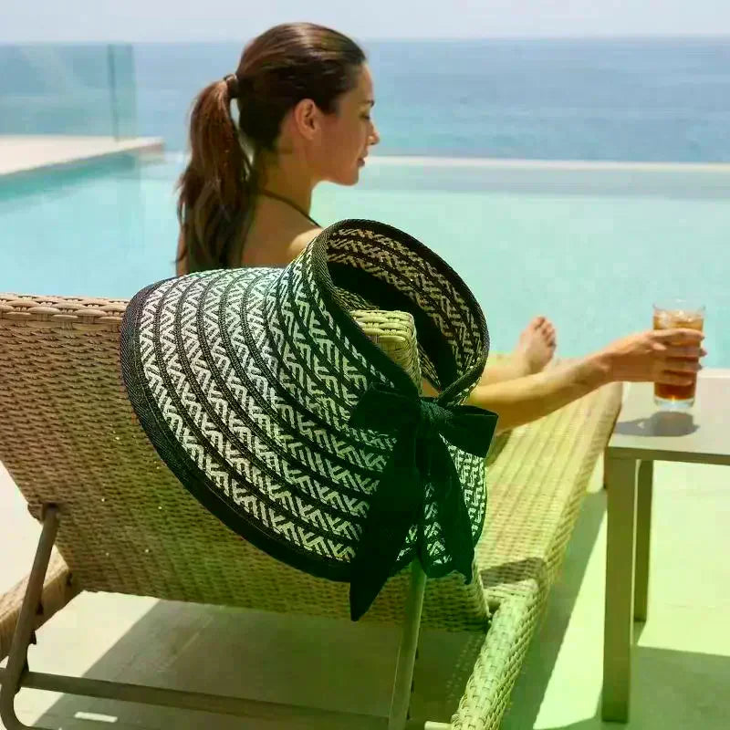 Women's Wide Brim Empty Top Straw Sun Visor Cap Summer UV Protection Foldable Casual Beach Travel Hat Oasis Select