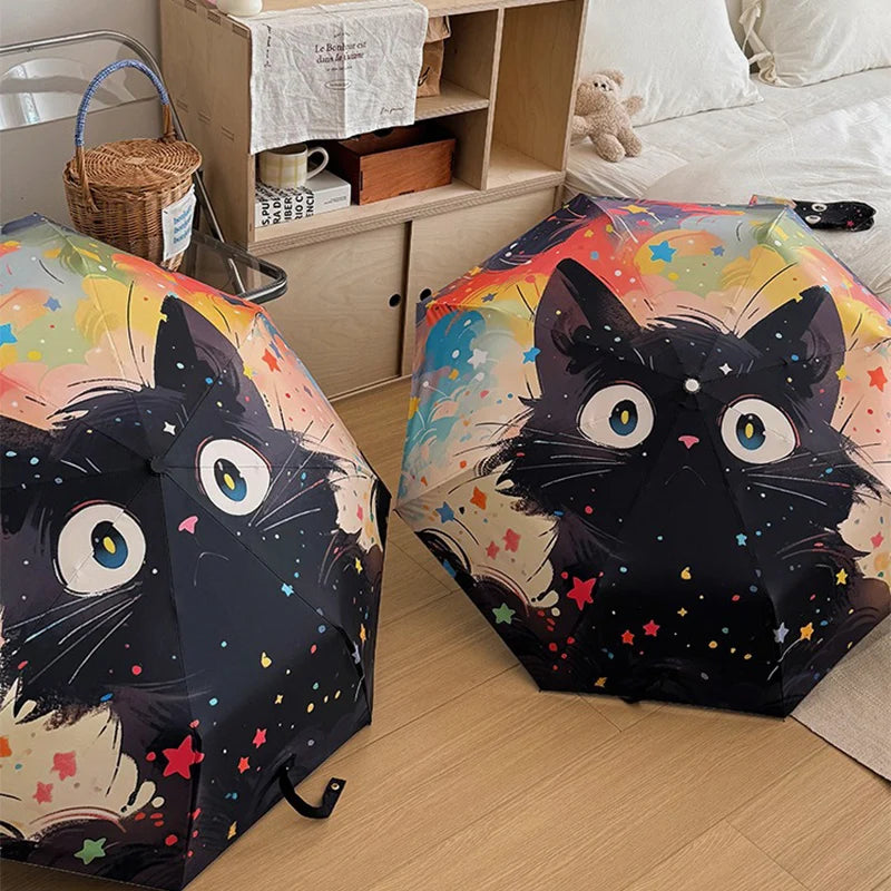 Cute Star Kitten Sunscreen Umbrella Women's Weather Umbrella UV Resistant Sun Umbrella Automatic Portable Folding Umbrella Oasis Select