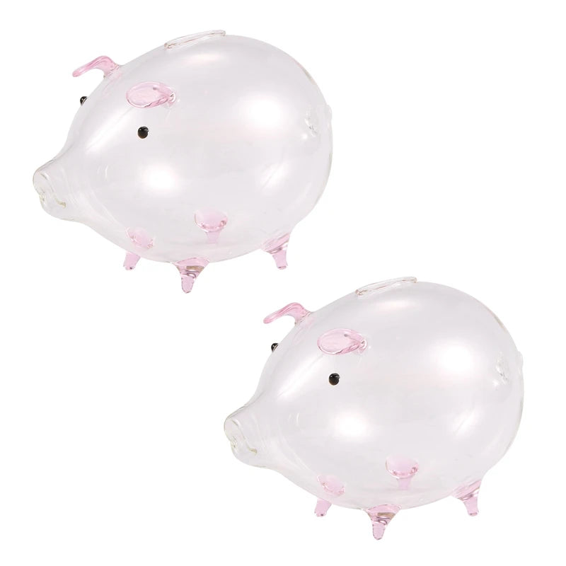 2X Pig Piggy Bank Money Boxes Coin Saving Box Cute Transparent Glass Souvenir Birthday Gift For Children Kids-Pink Oasis Select Pink