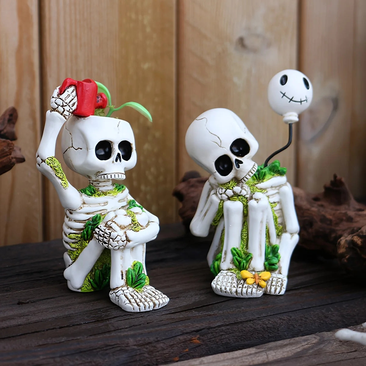 Outdoor Little Skeleton Thinking Statue Set of 2 Pieces, Fun Garden Skeleton Decorations, Suitable for Halloween in the House Oasis Select Thinking about the S