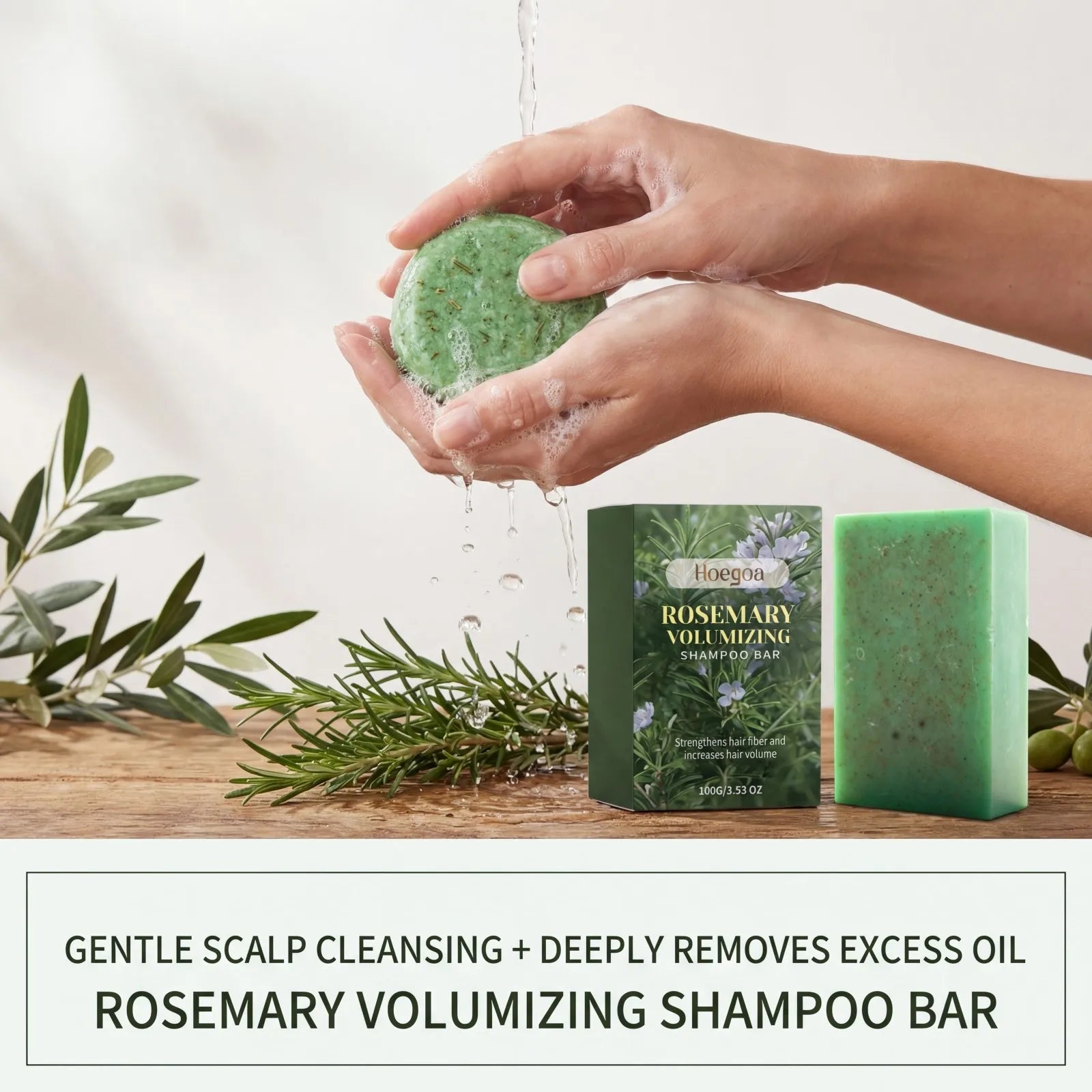 Rosemary Volumizing Shampoo Bar Gentle Cleansing Soothe Scalp Natural Oils Strengthen Hair Frizz Control Smooth Shiny 100g Oasis Select