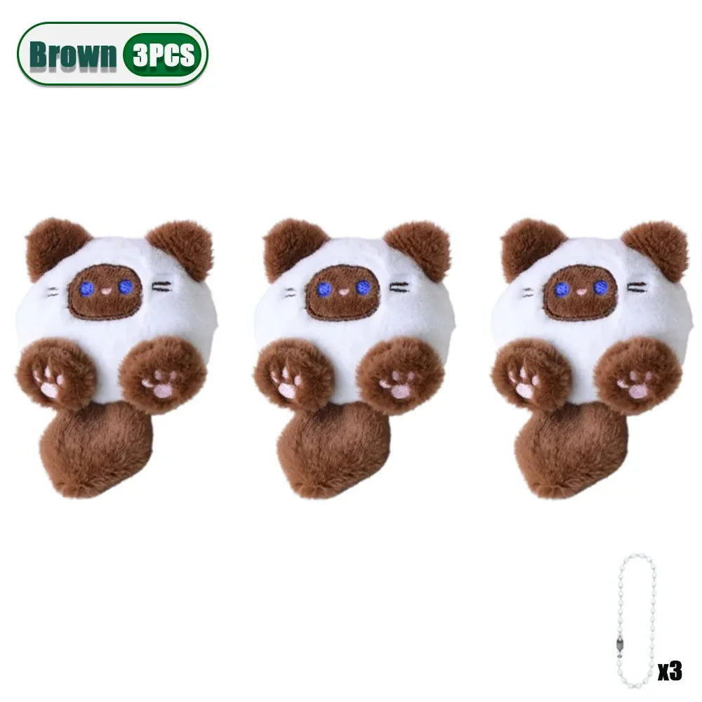 1-20PCS Cute Plush Long Tail Cat Pendant Cat Doll Doll School Bag Charm Key Charm Children's Birthday Gift Holiday Friend Gift Oasis Select Brown-3PCS