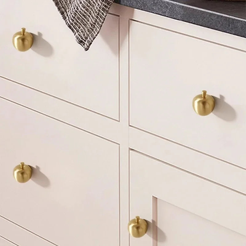 Pure Copper Furniture Handle Drawer Knob Apple Pair Shape Brass Cabinet Door Handles Wardrobe Cupboard Dresser Door Pulls Diy Oasis Select