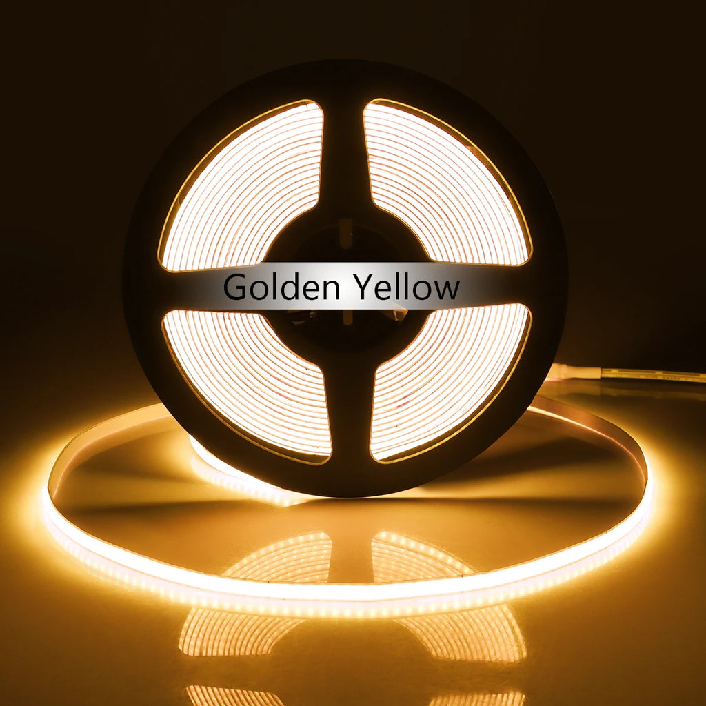COB LED Strip Light Flexible Lamp Tape Neon Light 12V High Bright Kitchen Cabinet TV Desktop Screen BackLight Car Room Decor ﻿ Oasis Select Yellow 5m