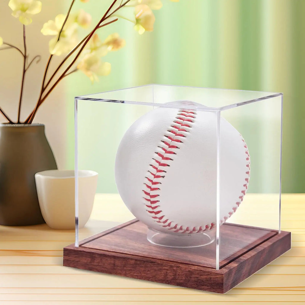 Baseball Display Case Game Ball Display Case Acrylic Clear Sports Souvenirs Organizer with Wooden Base for Tennis Golf Softball Oasis Select