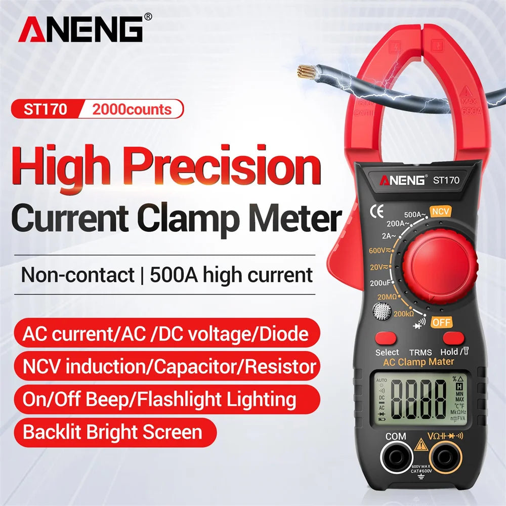 ANENG ST170 Clamp Meter Multimeter Digital Tester 1999 Counts AC/DC Voltage voltmeter Hz Capacitance NCV Ohm Diode Tester Tools Oasis Select