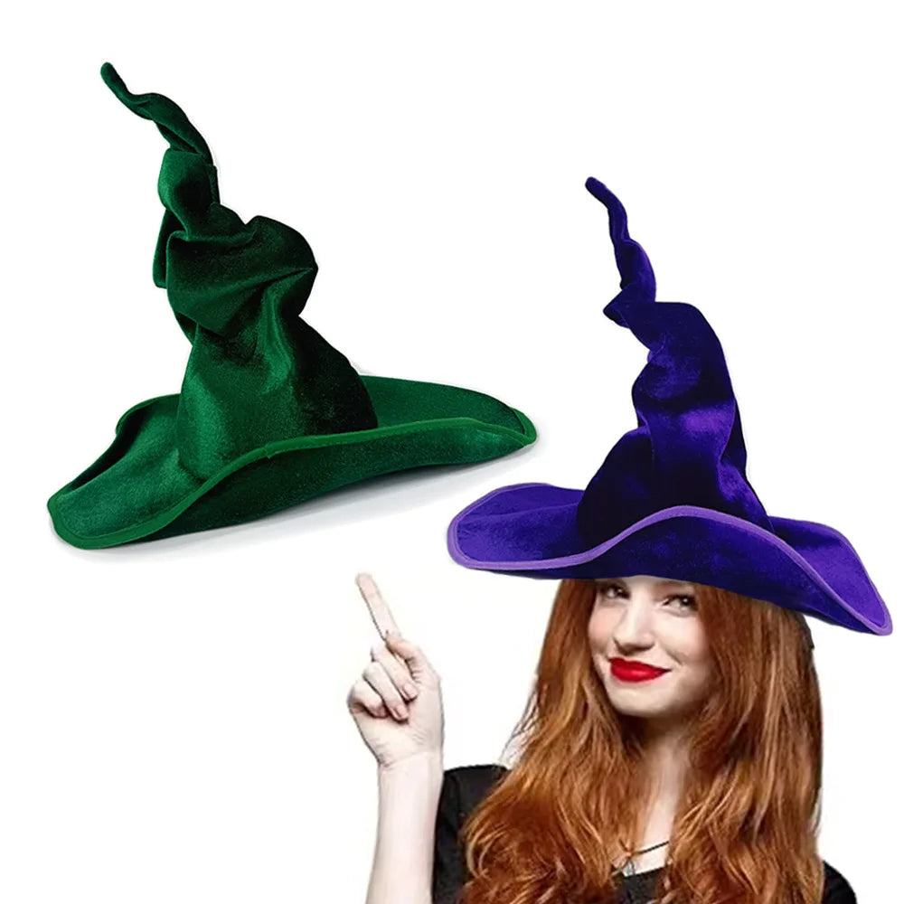 Halloween Witch Hat Velvet Witch Hat Women'S Soft Retro Black Twisted Pleated Witch Hat Halloween Role-Playing Party Props Oasis Select